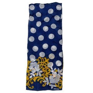 LIZ CLAIBORNE Vintage Silk Scarf Long Rectangle Blue White Yellow Polka Dot